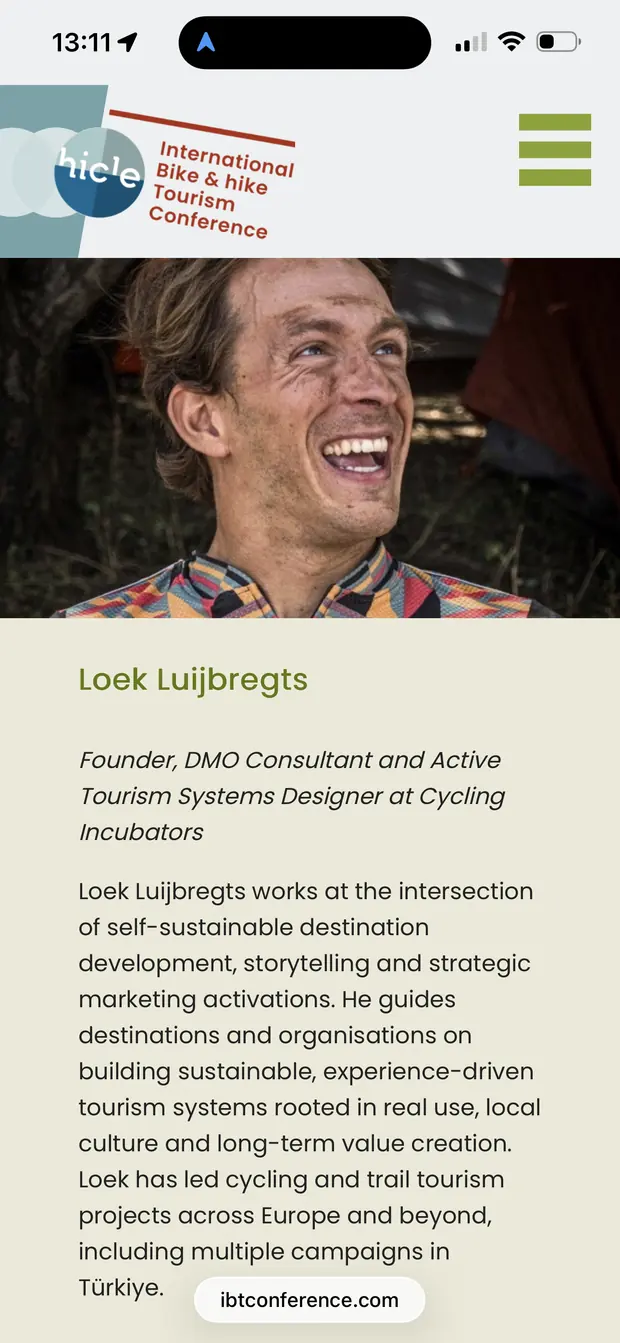 Speaker profile for Loek Luijbregts on the International Bike and Hike Tourism Conference website