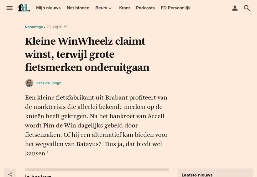 Het Financieele Dagblad: Kleine WinWheelz claimt winst, terwijl grote fietsmerken onderuitgaan